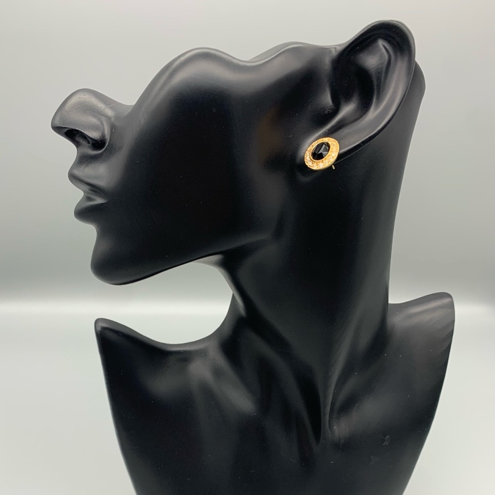 Vintage Gold, Black and Rhinestone Roman Earrings. Good Condition.